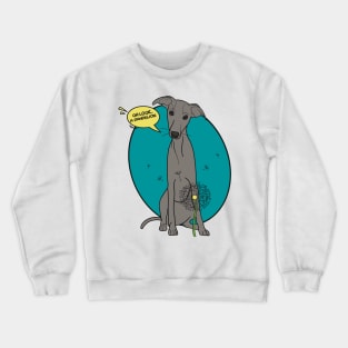 Funny greyhound design; Grey Italian greyhound with a dandelion flower Crewneck Sweatshirt